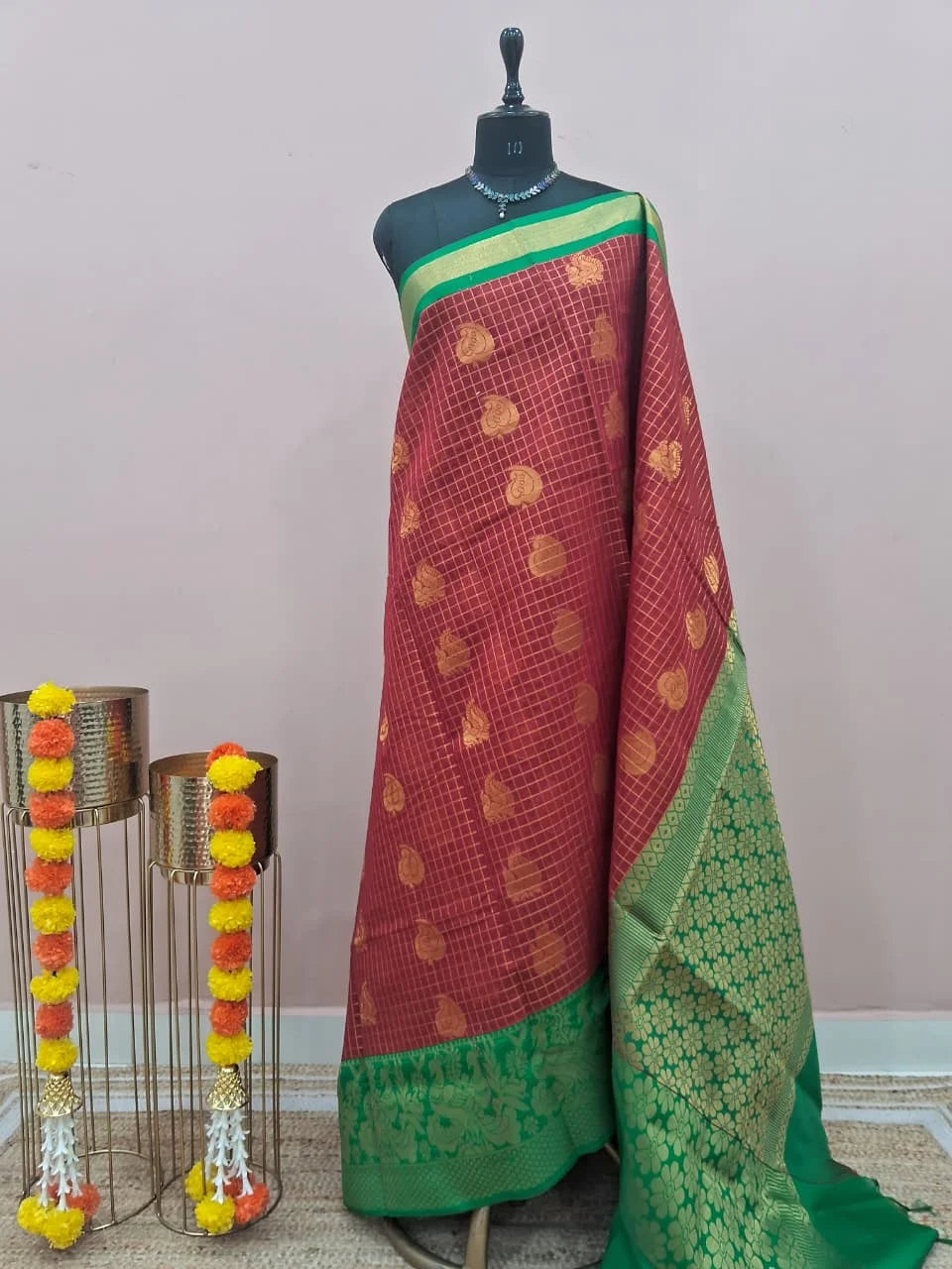 Brick Red Chettinad Silk Cotton Saree 