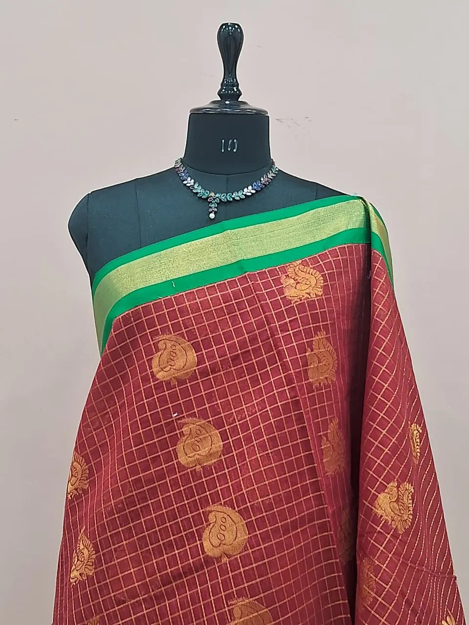 Brick Red Chettinad Silk Cotton Saree 1
