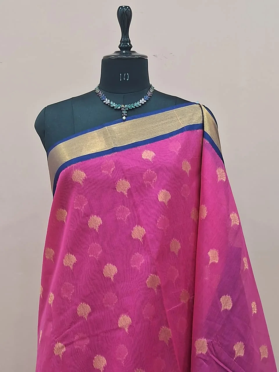 Dark Pink Chettinad Silk Cotton Saree 1