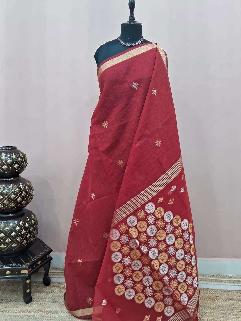 Red Chandheri Saree