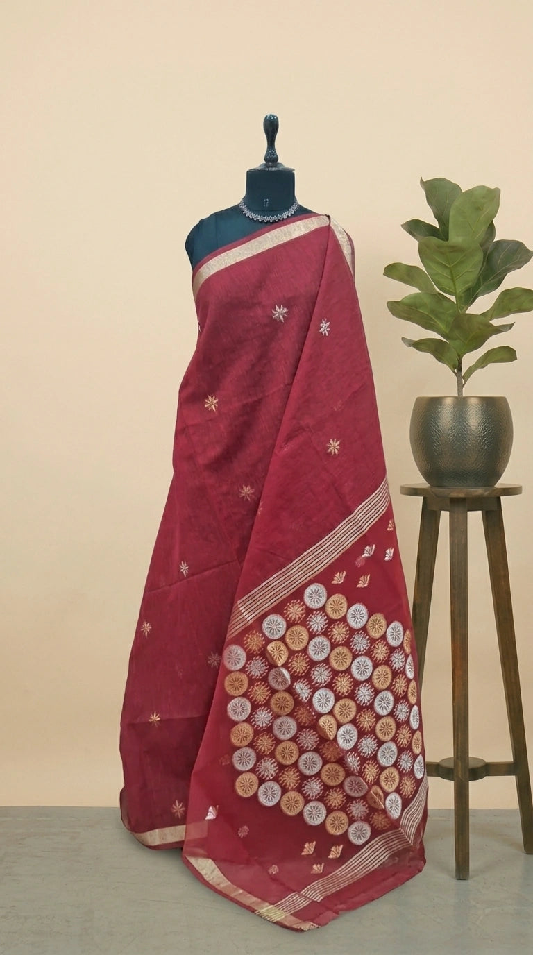 Red Chandheri Saree