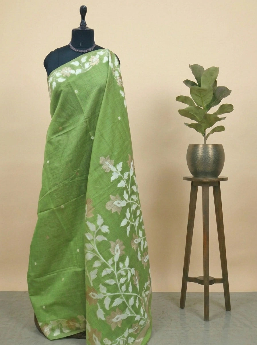 Parrot Green Chanderi Saree
