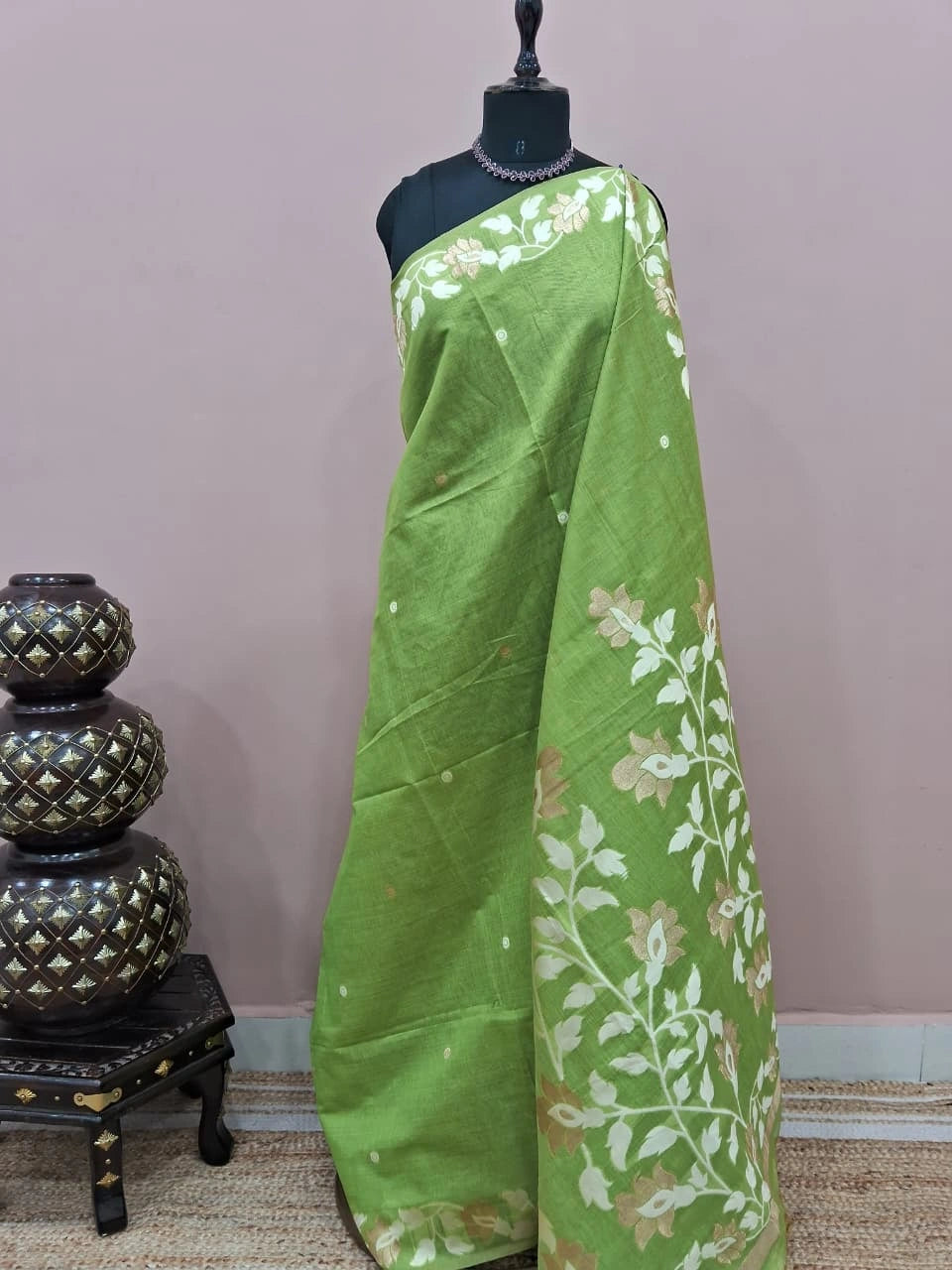 Parrot Green Chanderi Saree