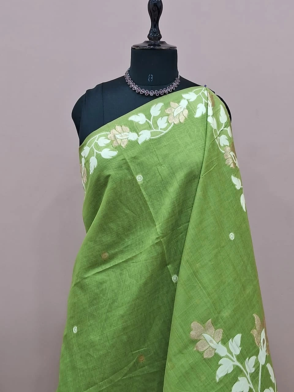 Parrot Green Chanderi Saree 1