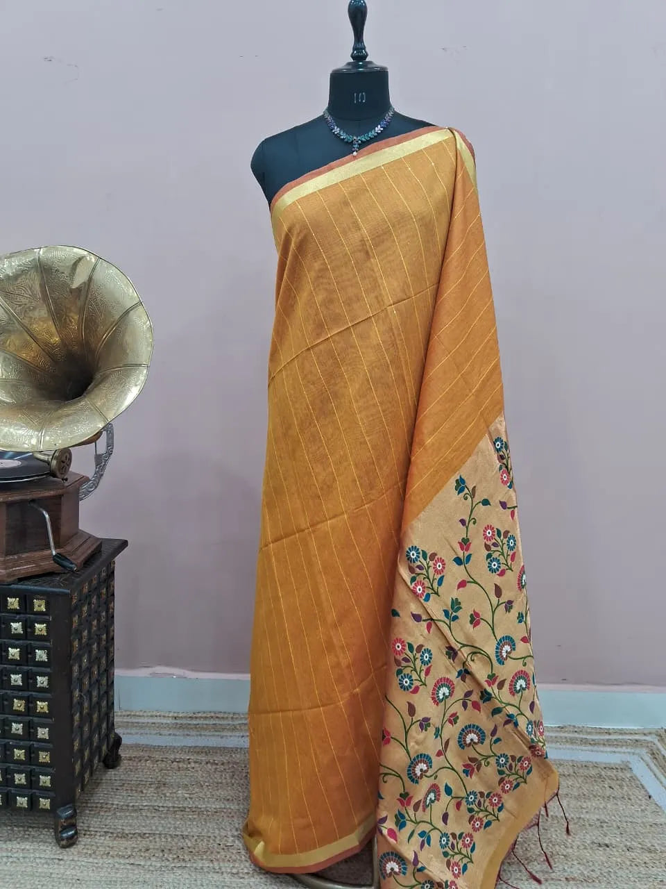Mango Yellow Chandheri Saree