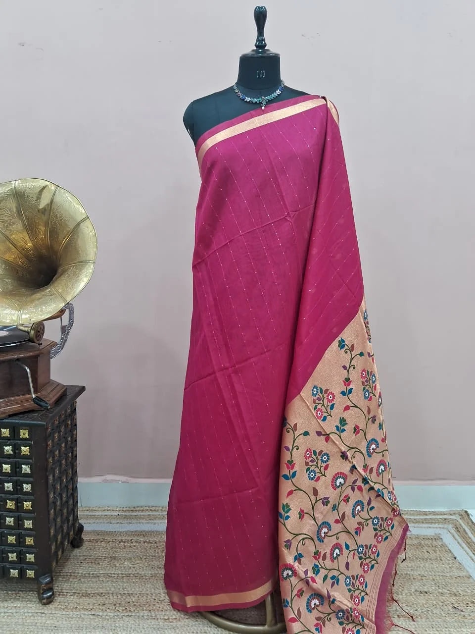 Rani Pink Chandheri Saree