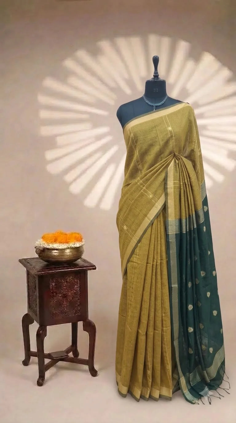 Olive Green Chandheri Saree