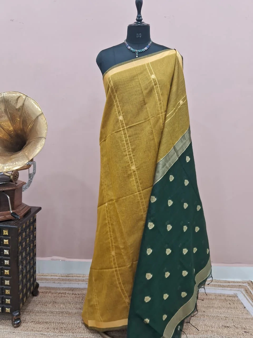 Olive Green Chandheri Saree