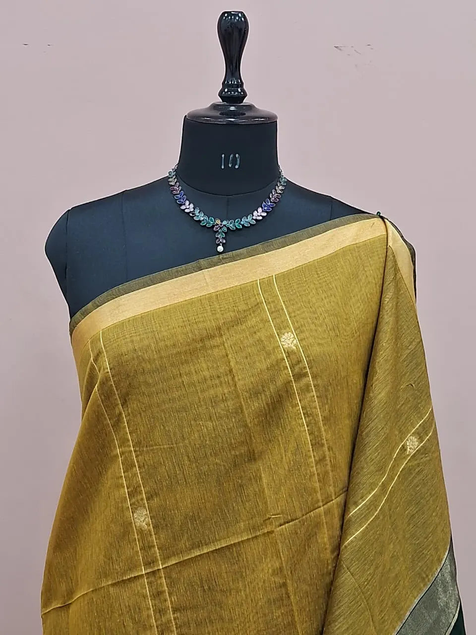 Olive Green Chandheri Saree 1