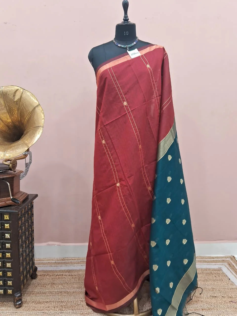 Brick Red Chandheri Saree