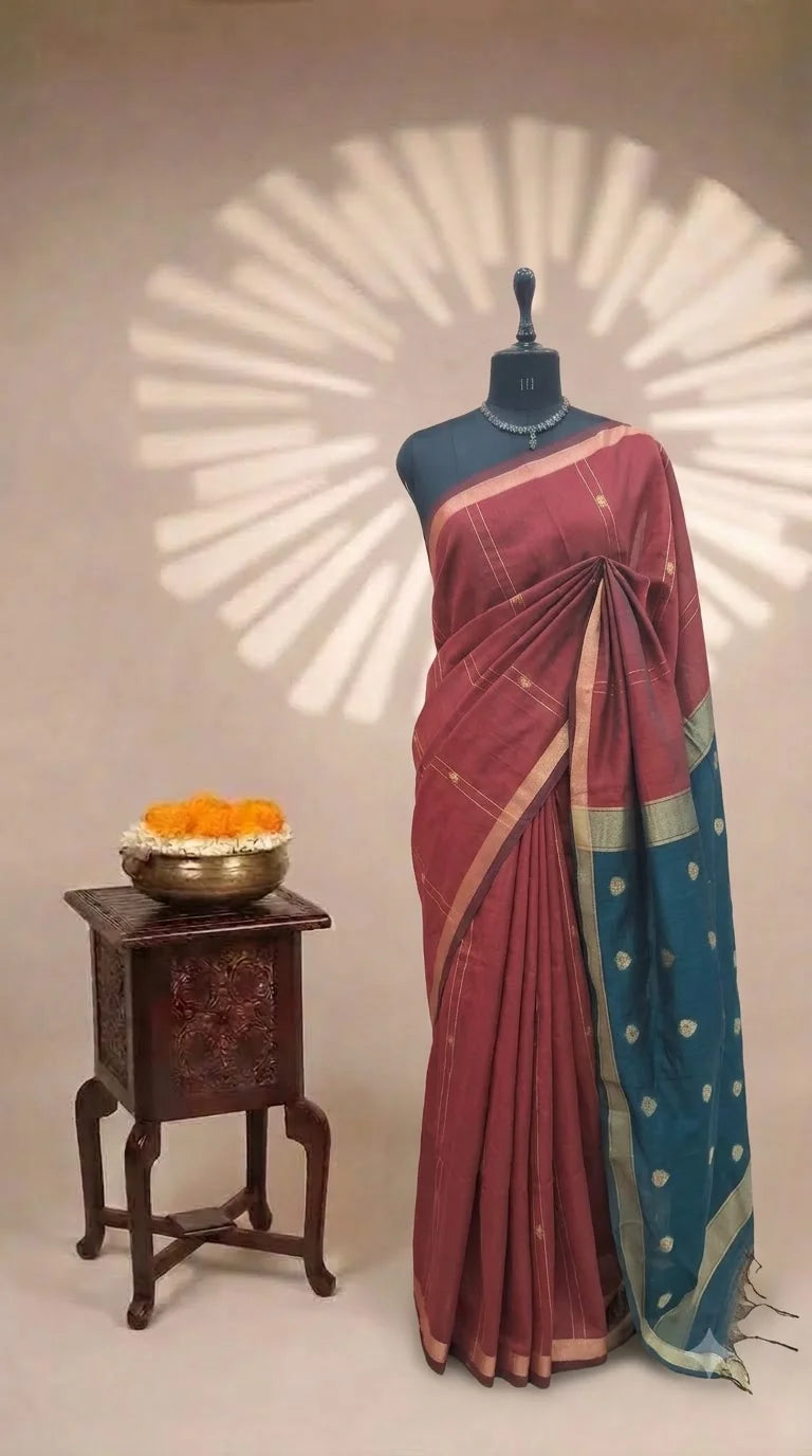 Brick Red Chandheri Saree