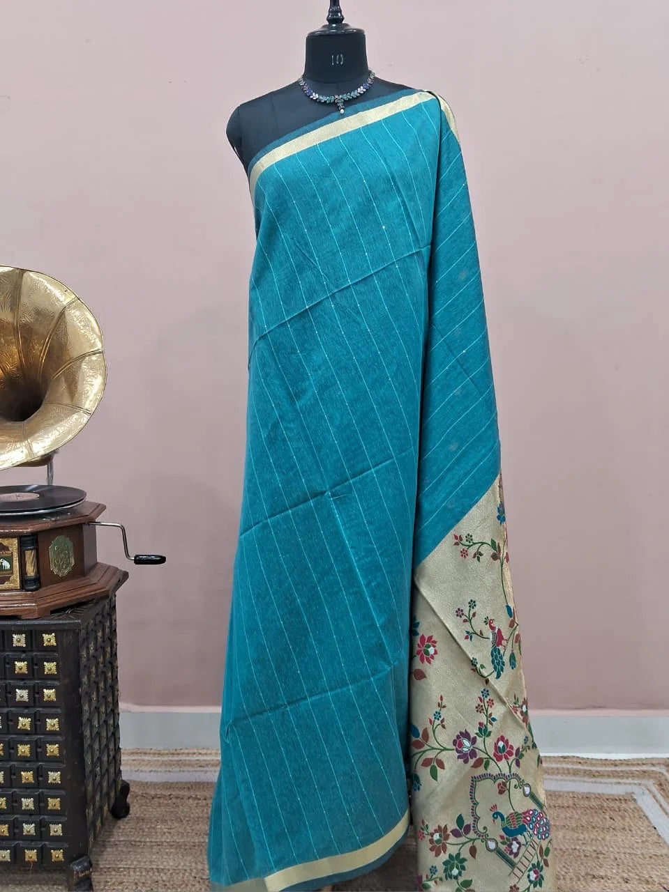 Teal Blue Chanderi Saree