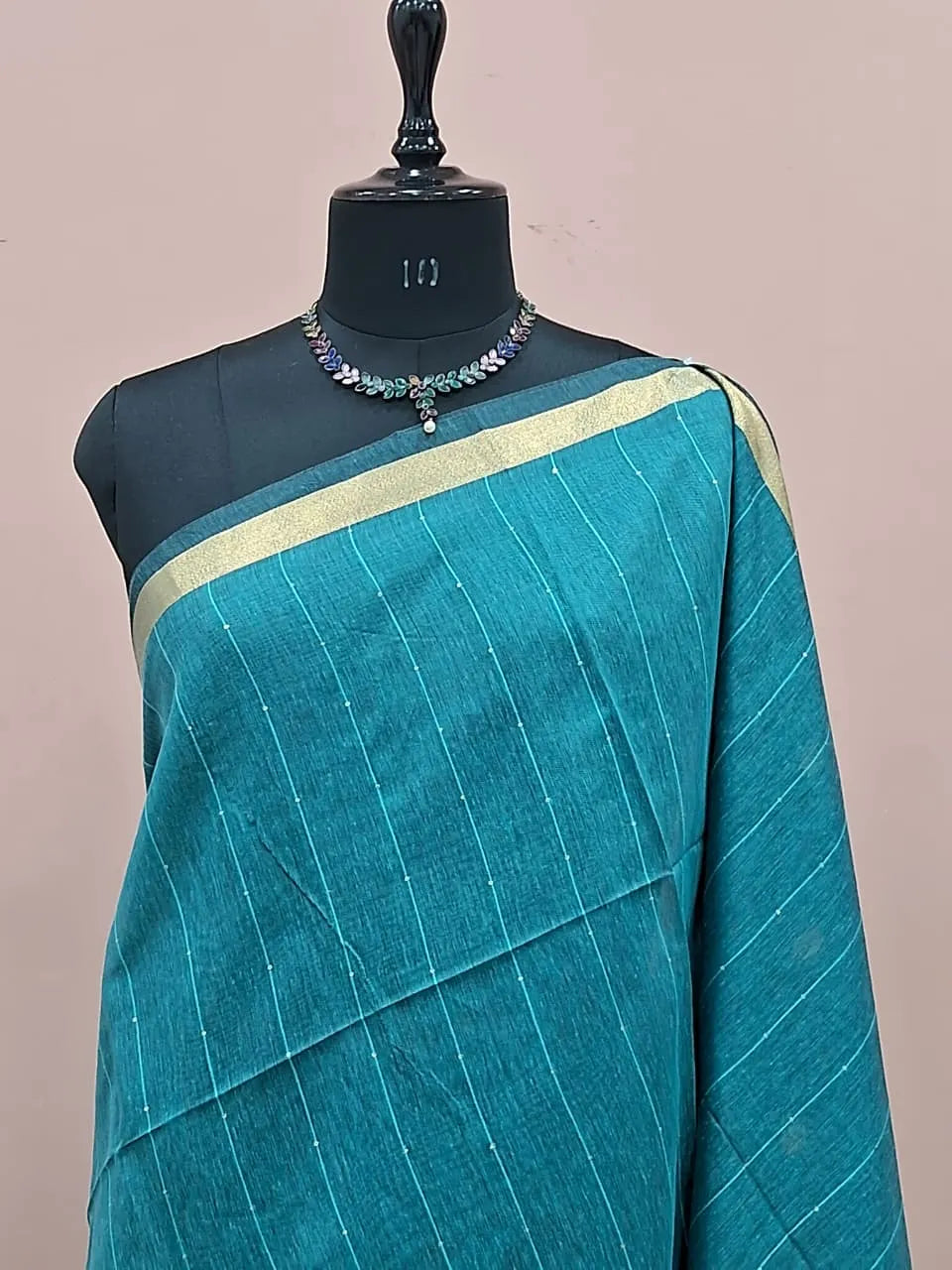 Teal Blue Chanderi Saree 1