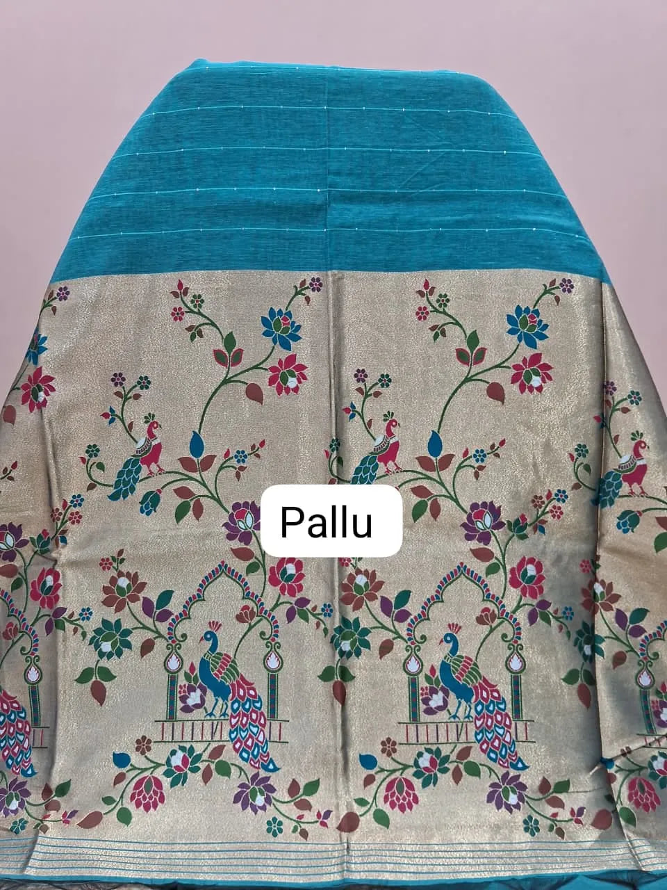 Teal Blue Chanderi Saree Pallu