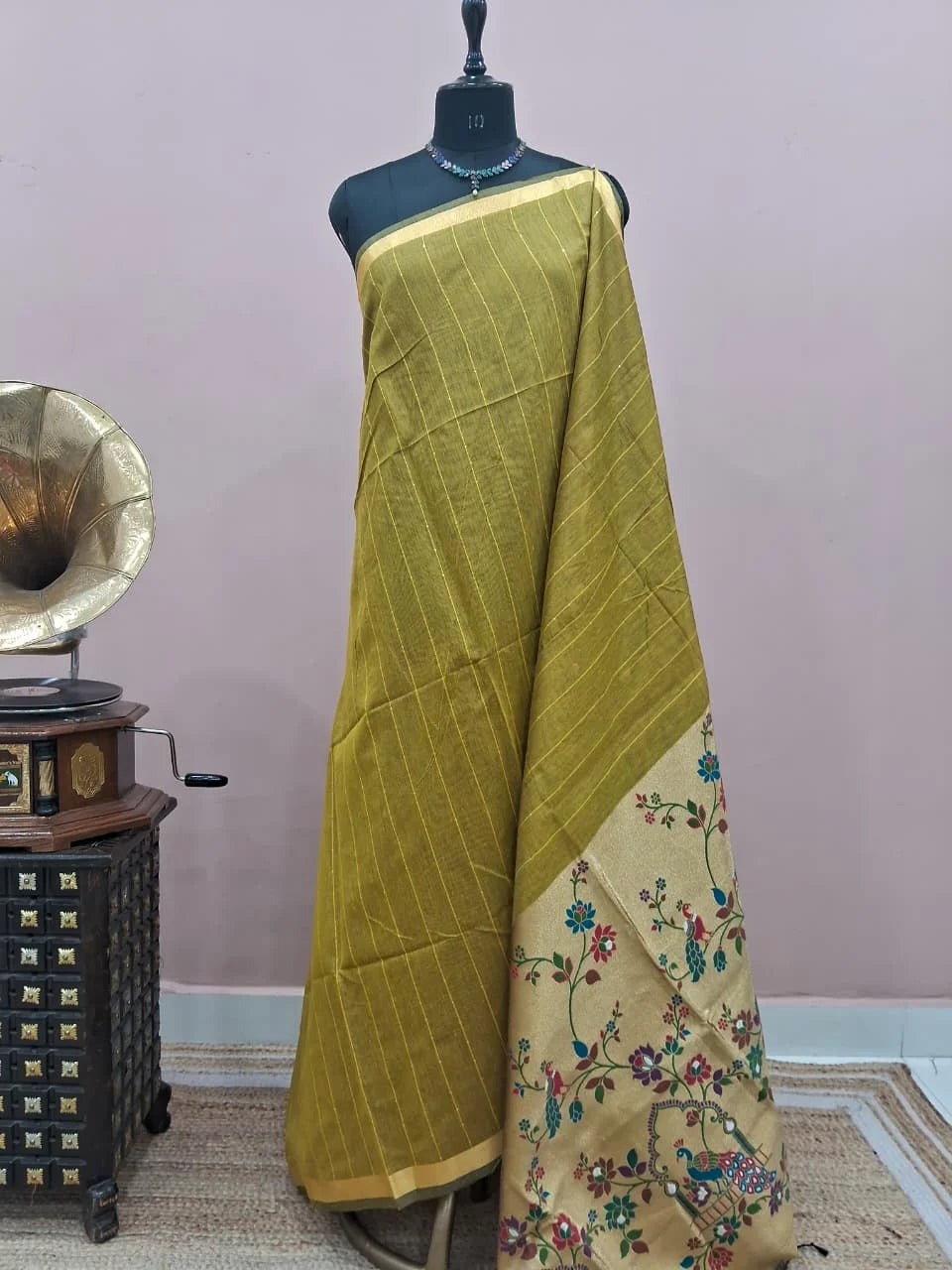 Olive Green Chanderi Saree