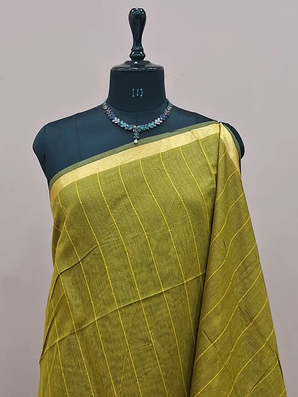 Olive Green Chanderi Saree 1