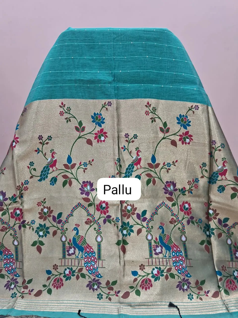 Marine Blue Chanderi Saree Pallu