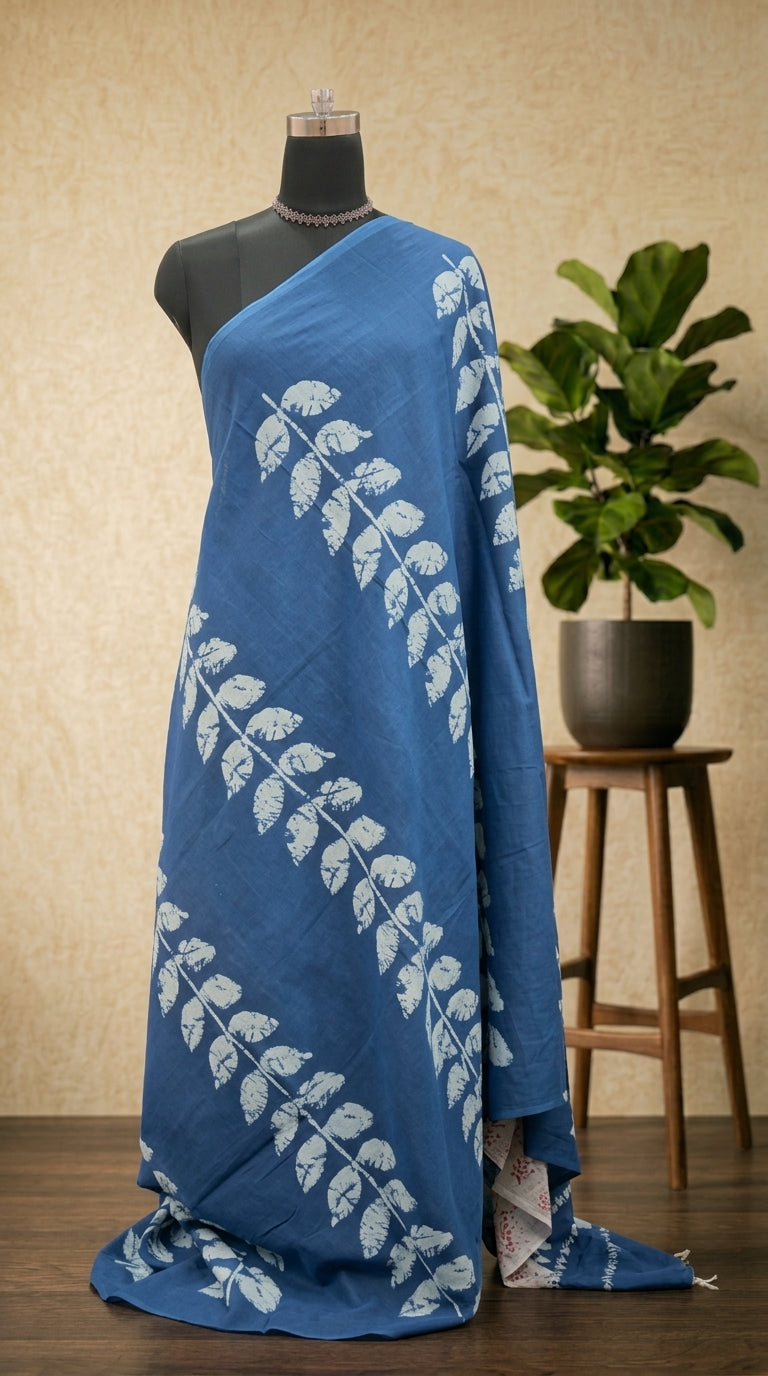 Denim blue  mulmul cotton saree