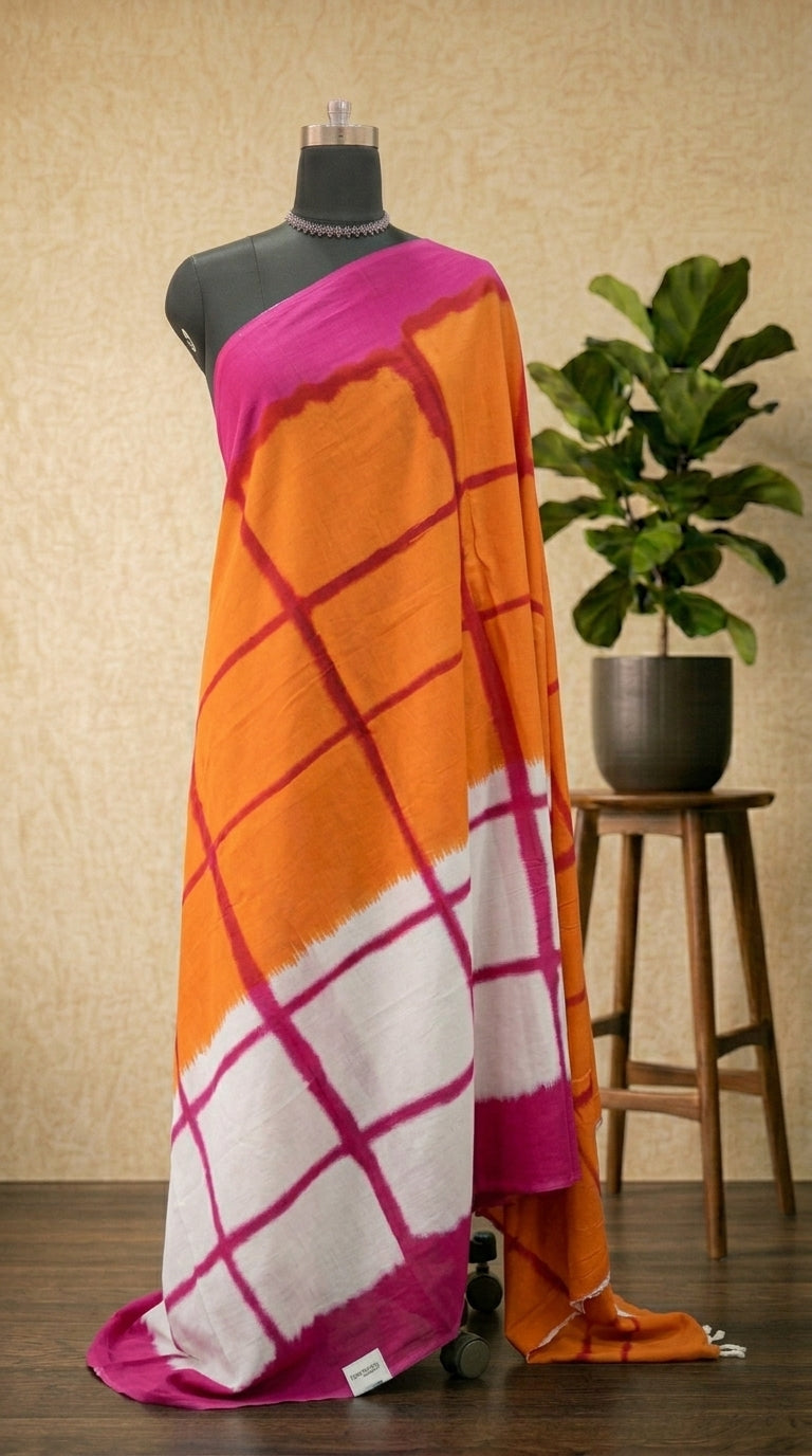 Shaded white and orange Mulmul Cotton Saree