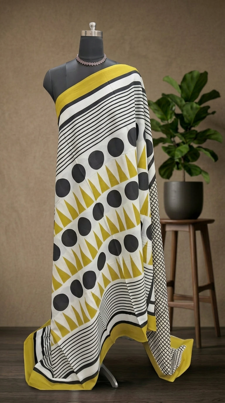 Olive green & Black printed polka dots – Mulmul Cotton Saree