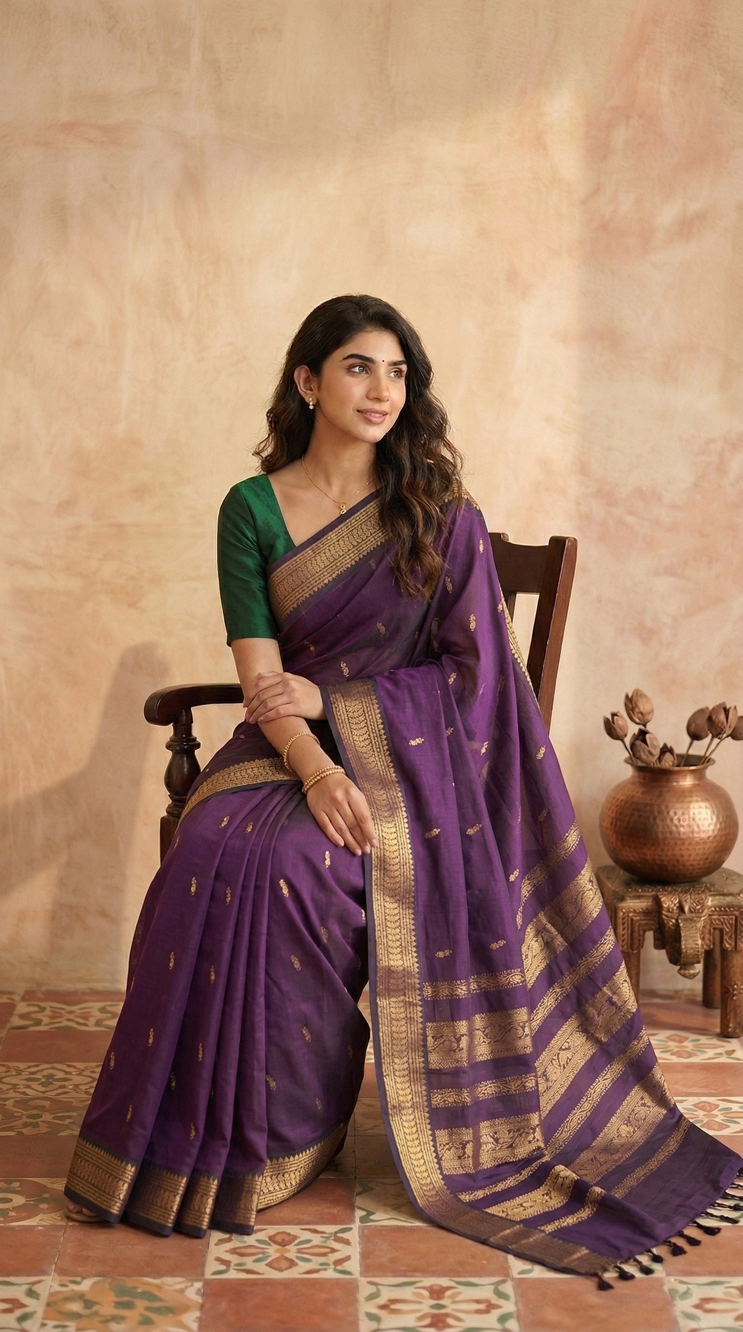 Elegant Wine Kalyani Cotton Saree