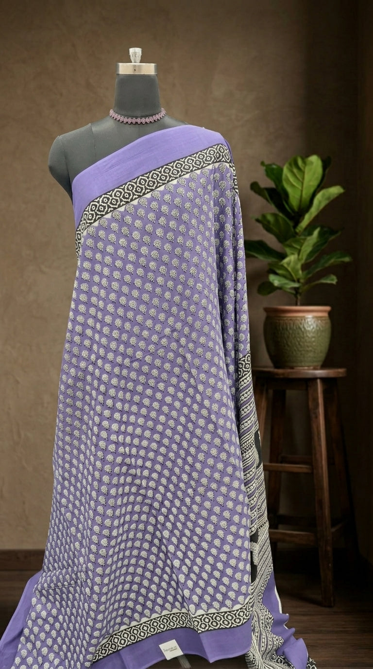Lavender Bliss Floral Mulmul Cotton Saree