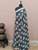 Dark Ink Blue Chandheri Saree 