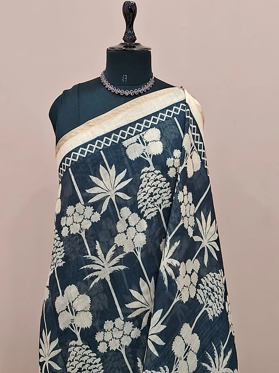 Dark Ink Blue Chandheri Saree 1