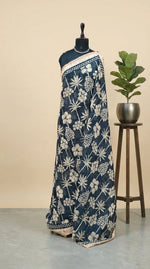 Dark Ink Blue Chanderi Saree 