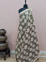 Light olive green Chandheri saree 