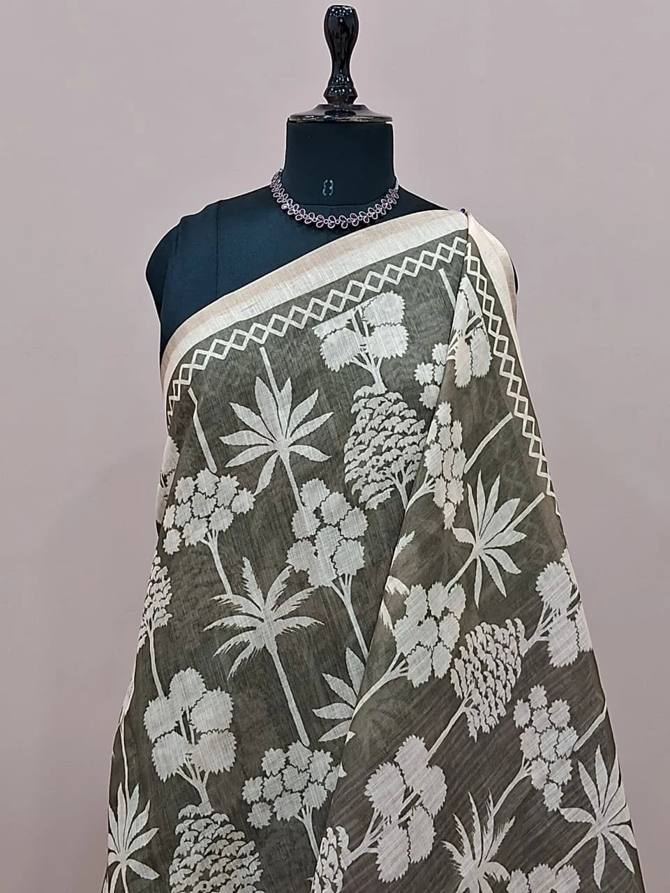 Light olive green Chandheri saree 1