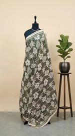 Light olive green Chandheri saree 