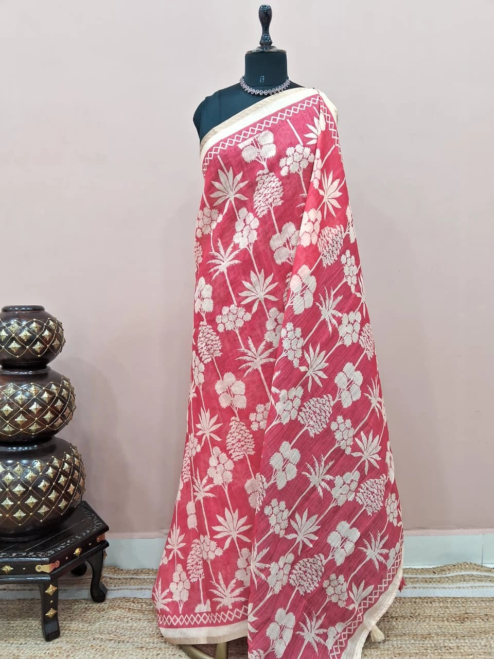 Dark Peach Chandheri saree 