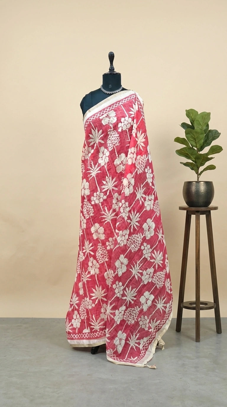Dark Peach Chandheri saree 