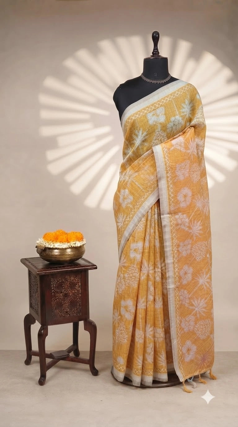 Light yellow Chandheri saree 