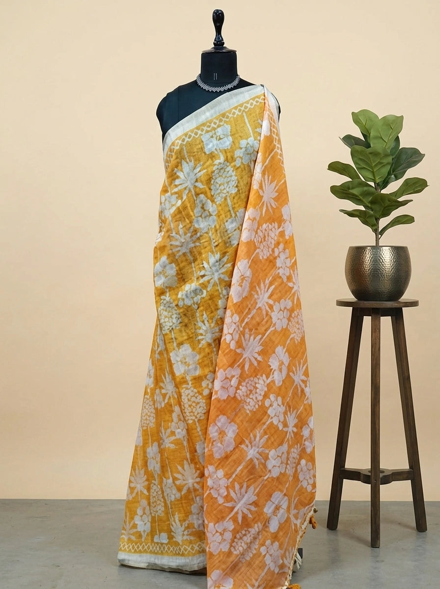 Light yellow Chandheri saree 