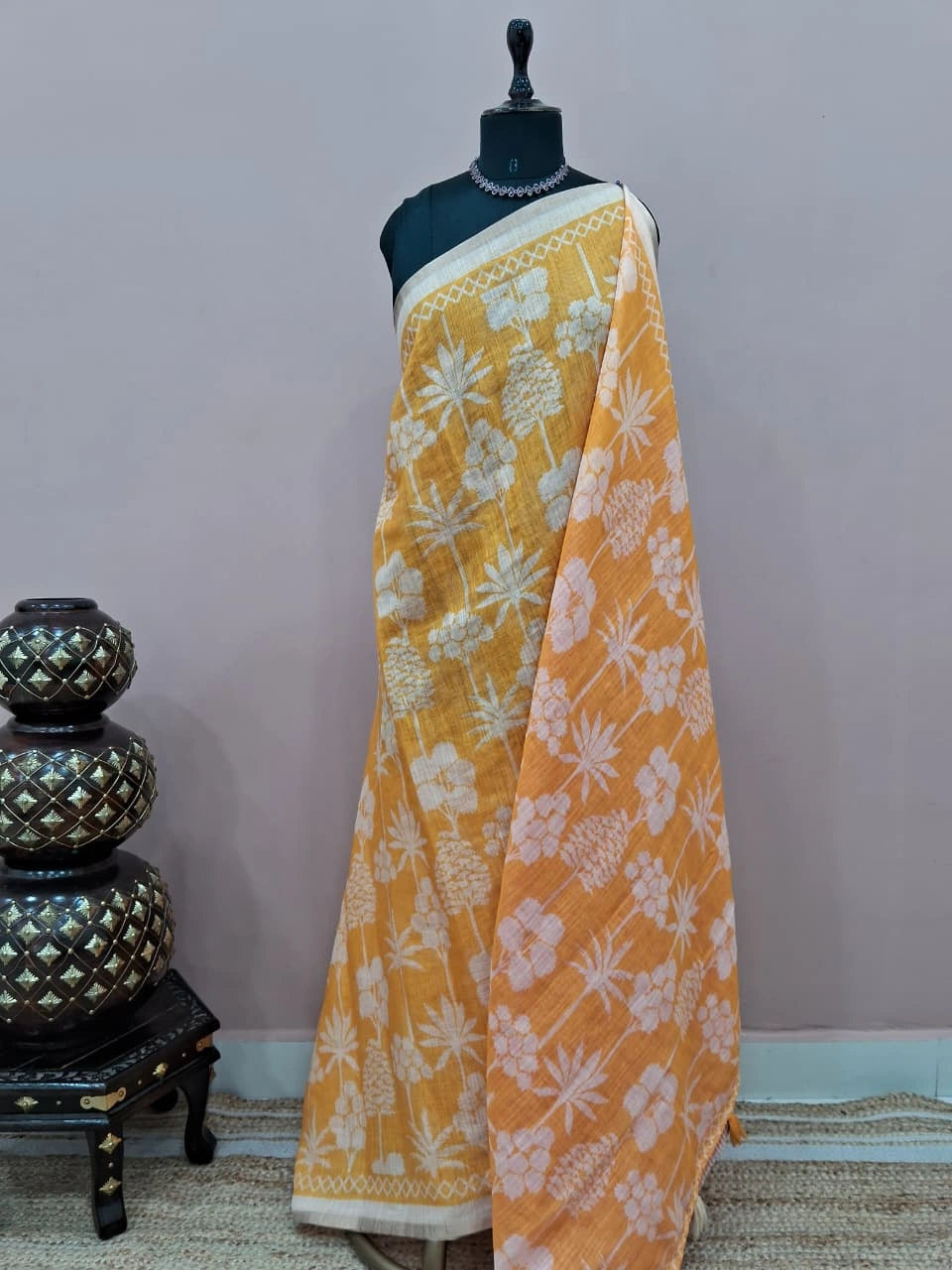 Light yellow Chandheri saree 