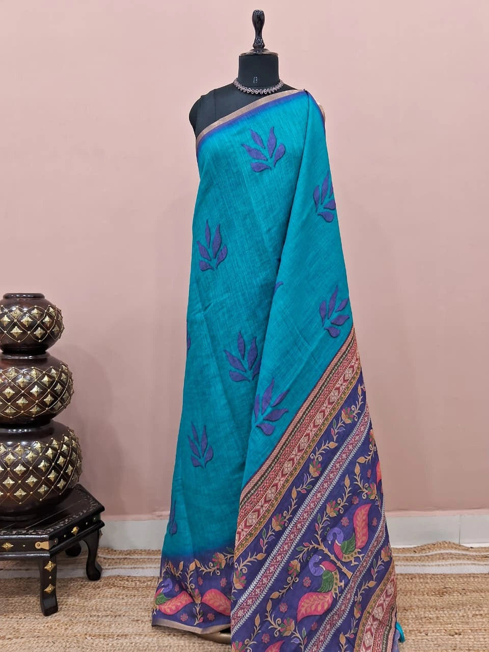 Teal Blue Chandheri saree 