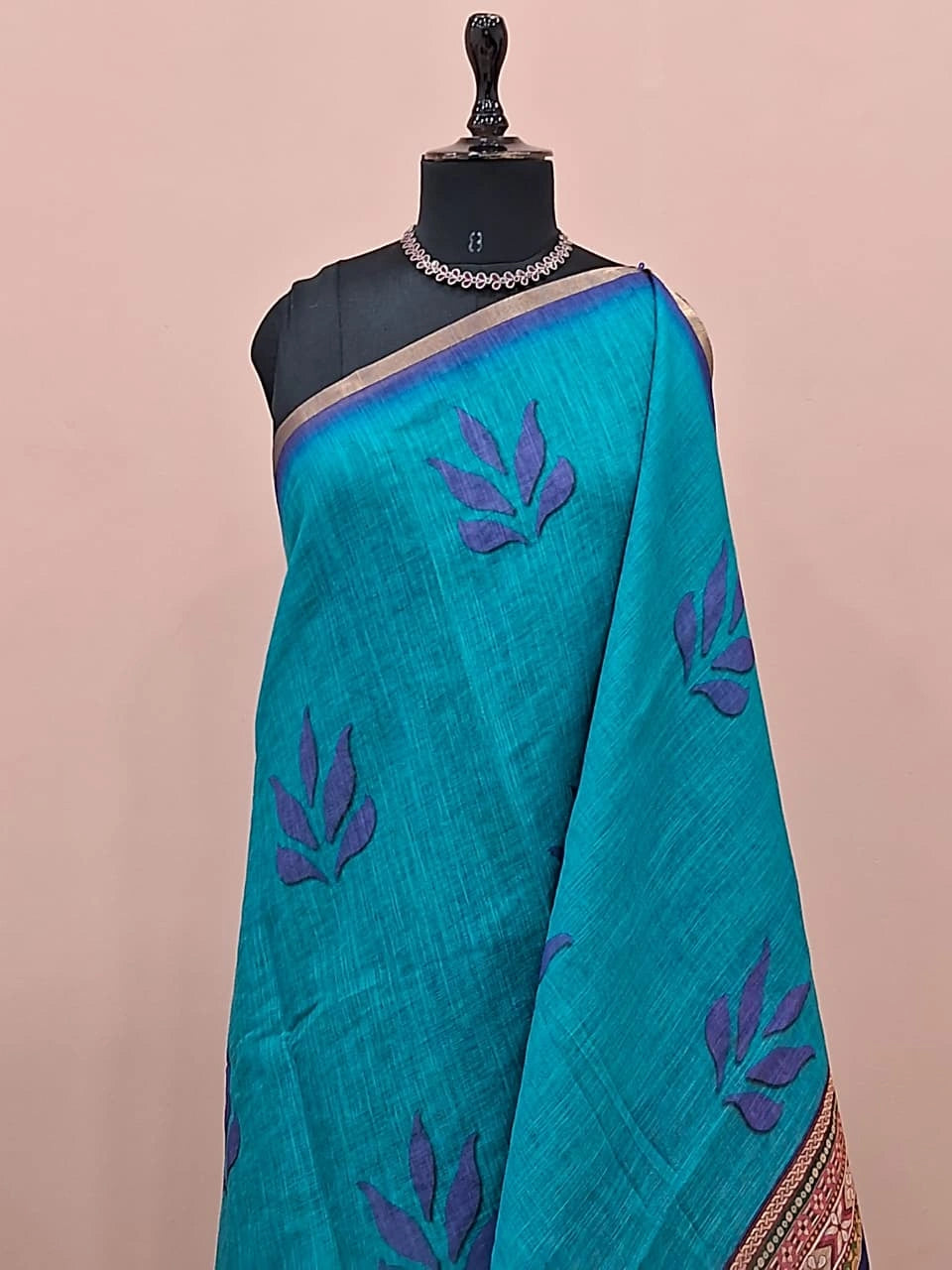 Teal Blue Chandheri saree 1