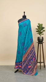 Teal Blue Chandheri saree