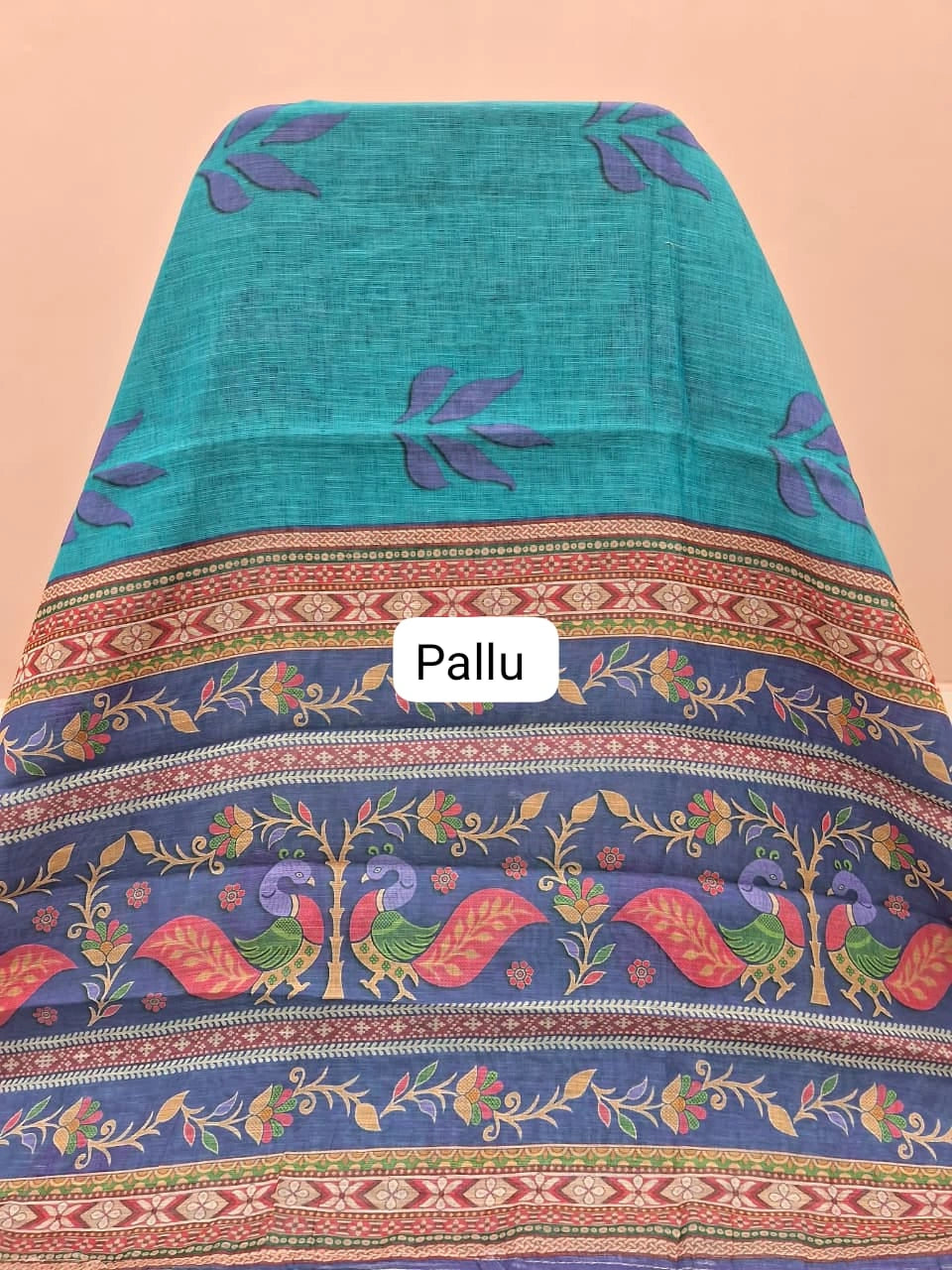 Teal Blue Chandheri saree pallu