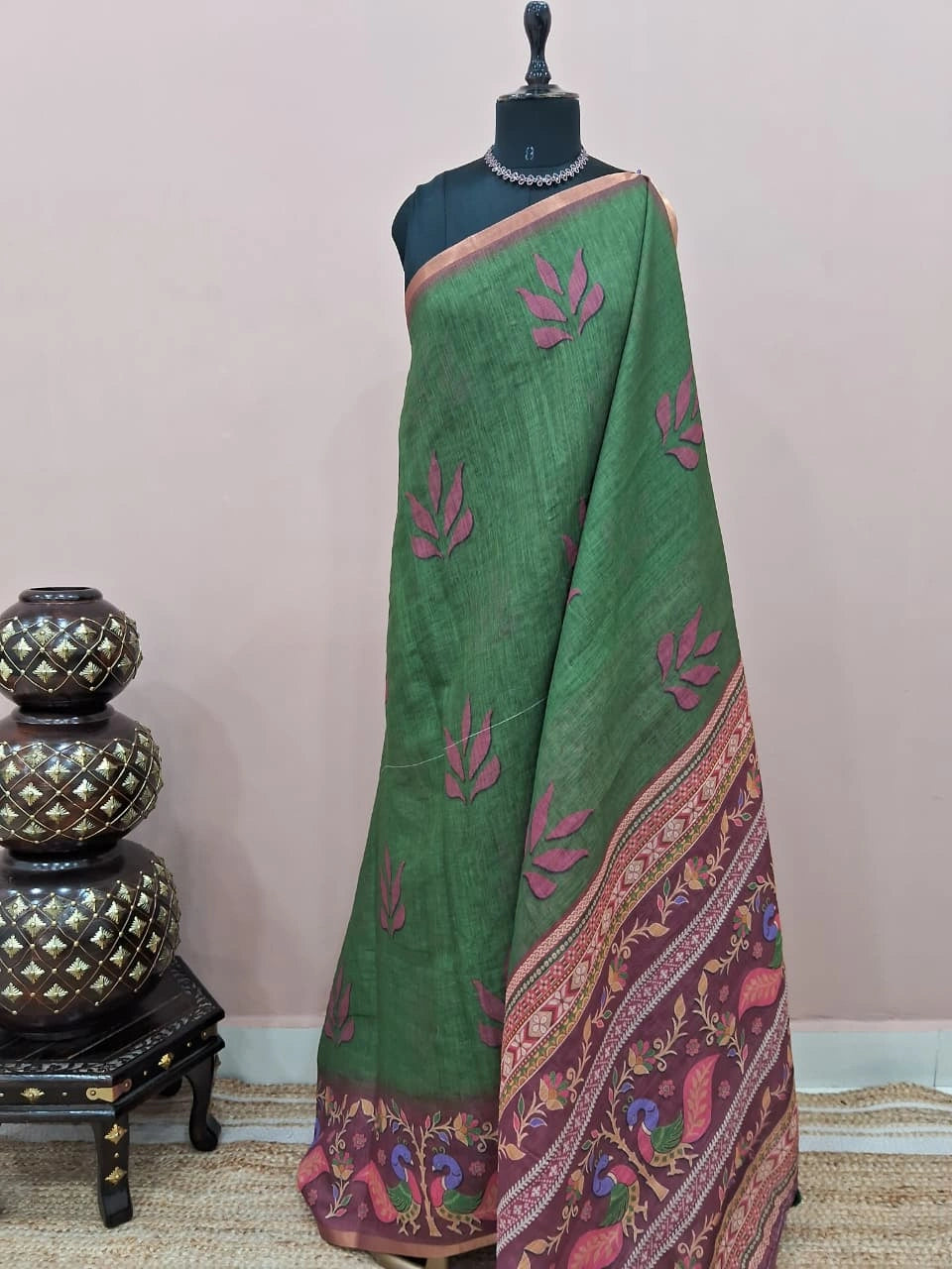 Elegant green Chandheri saree 