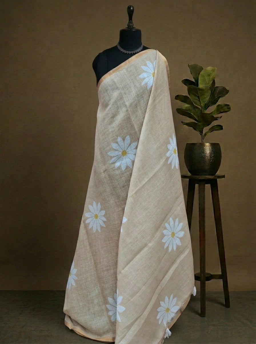 Beige Chanderi Saree 