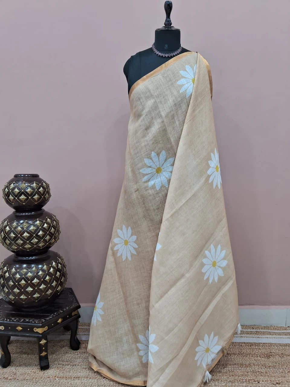 Beige Chanderi Saree 