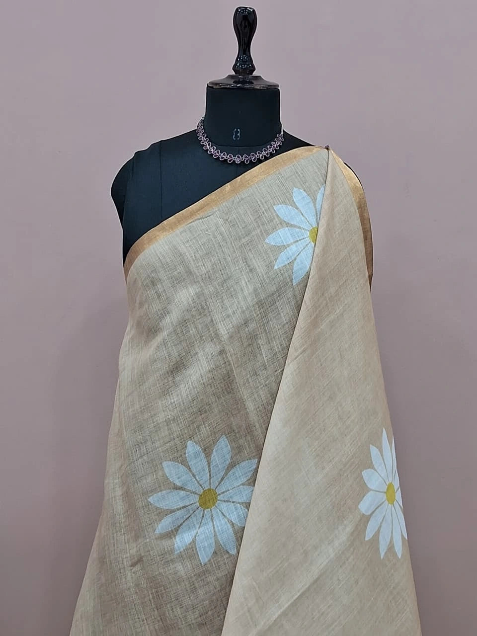 Beige Chanderi Saree 1