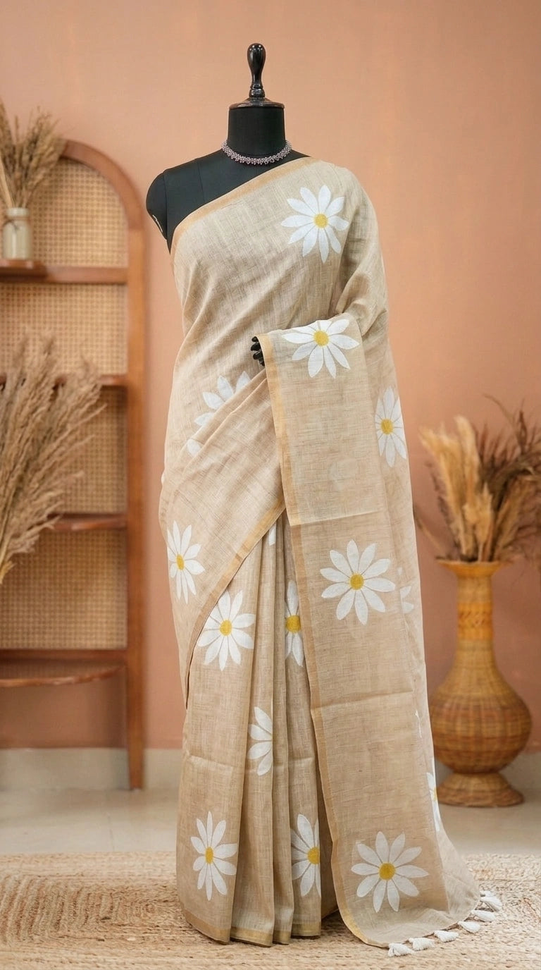 Beige Chanderi Saree 