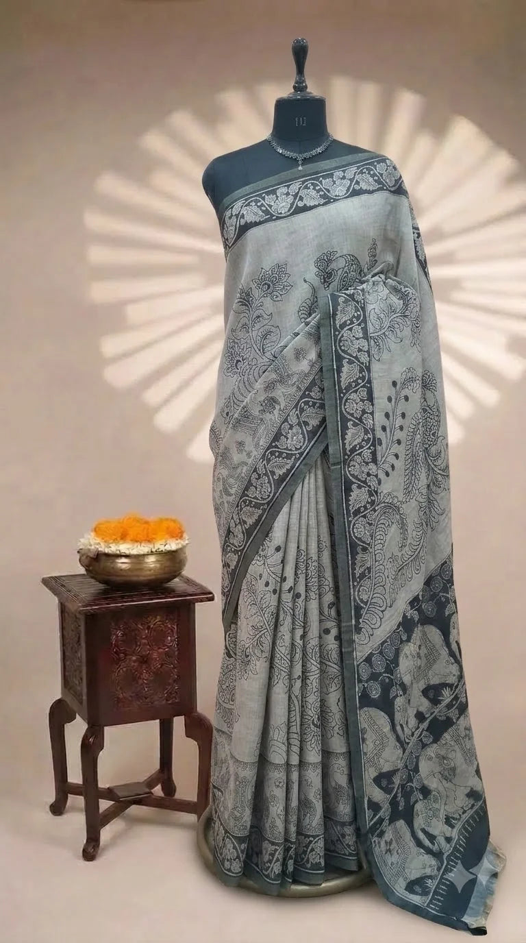 Grey Chanderi Saree