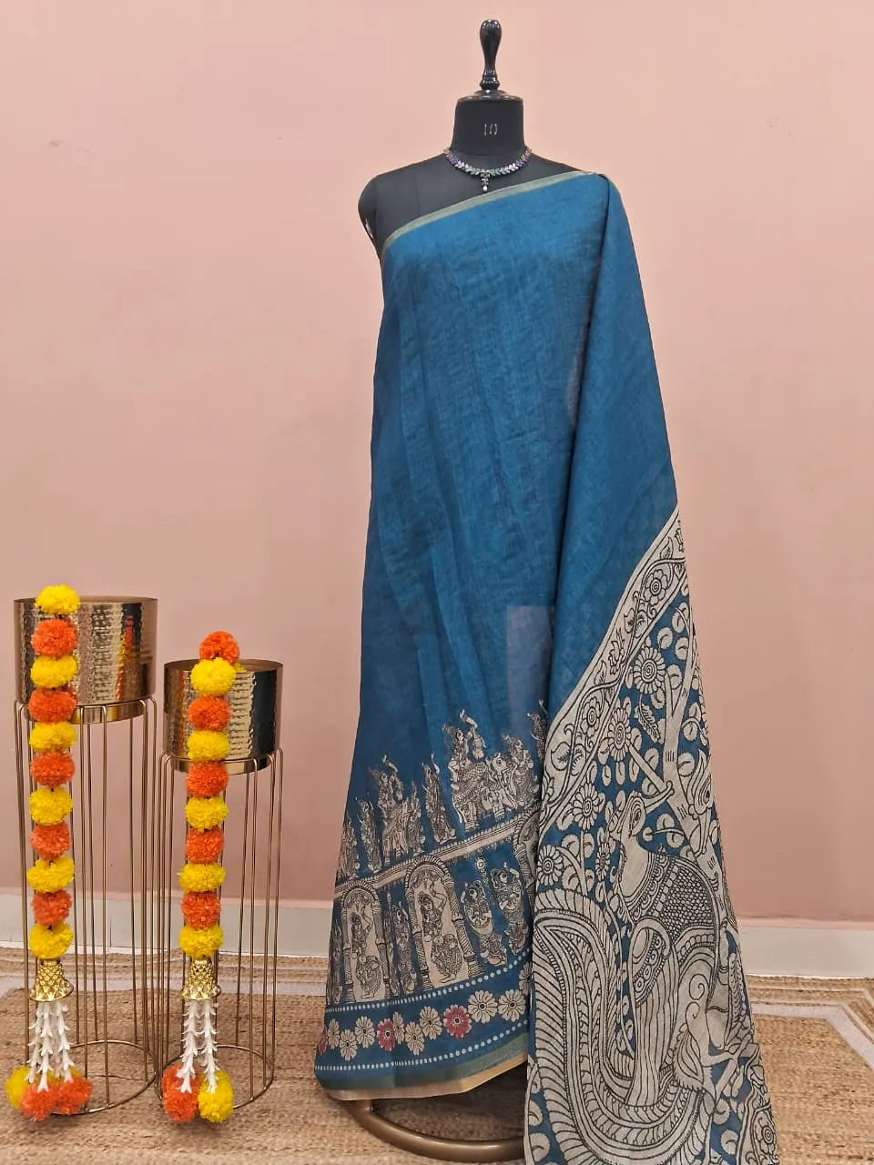 Plain Blue Chanderi Saree 
