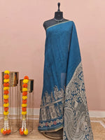 Plain Blue Chanderi Saree 