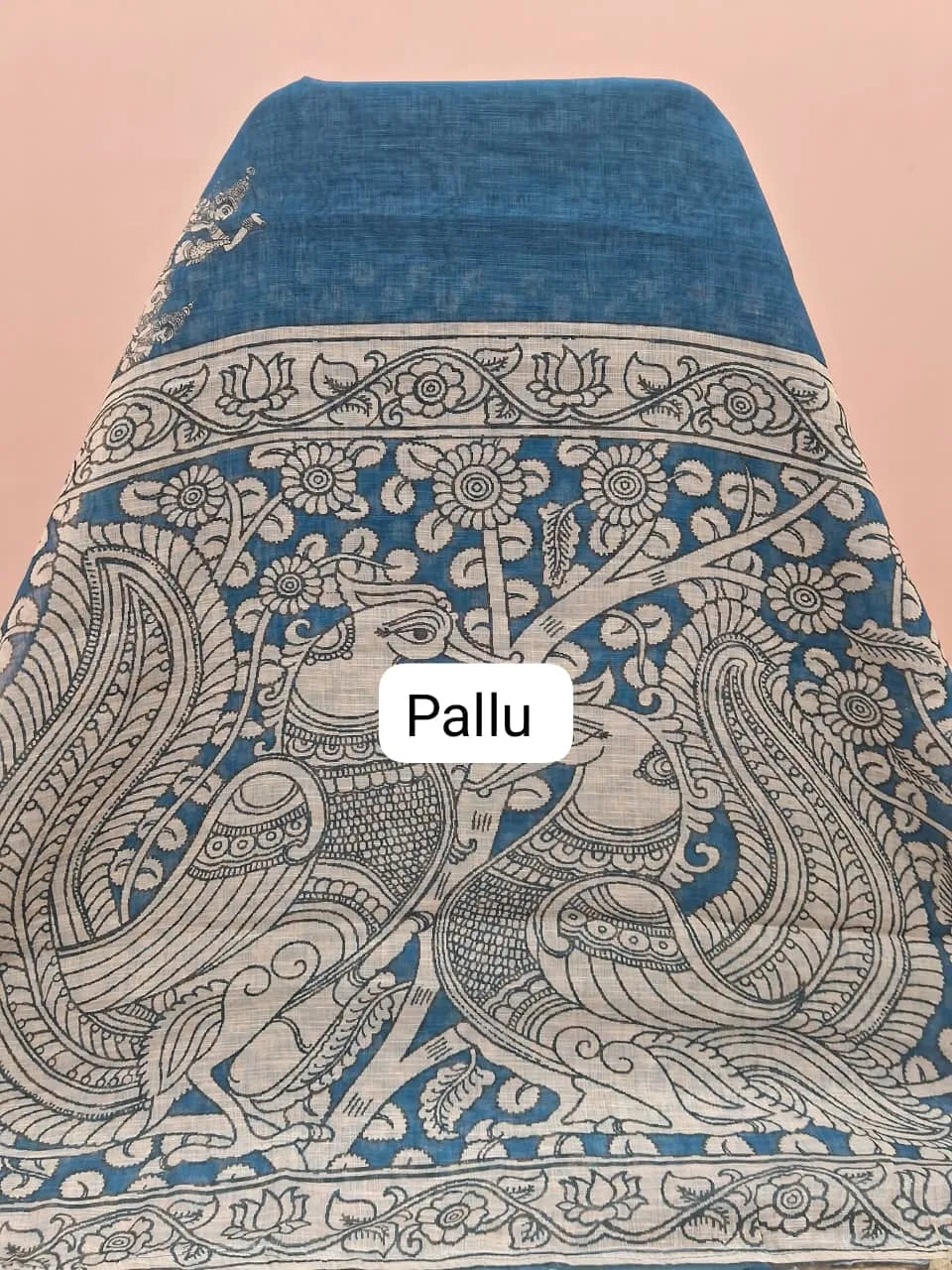 Plain Blue Chanderi Saree Pallu